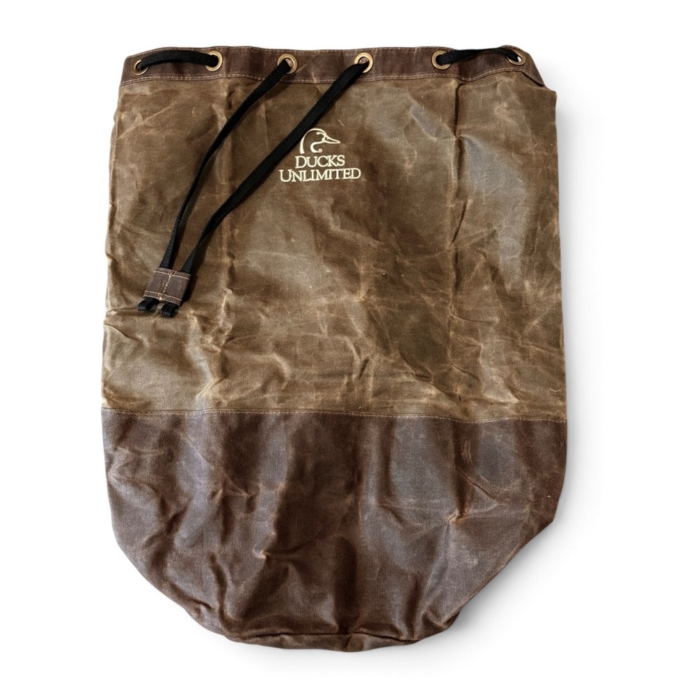 Ducks Unlimited Waxed Canvas Drawstring Backpack Brown Hunting Field Limited Bag